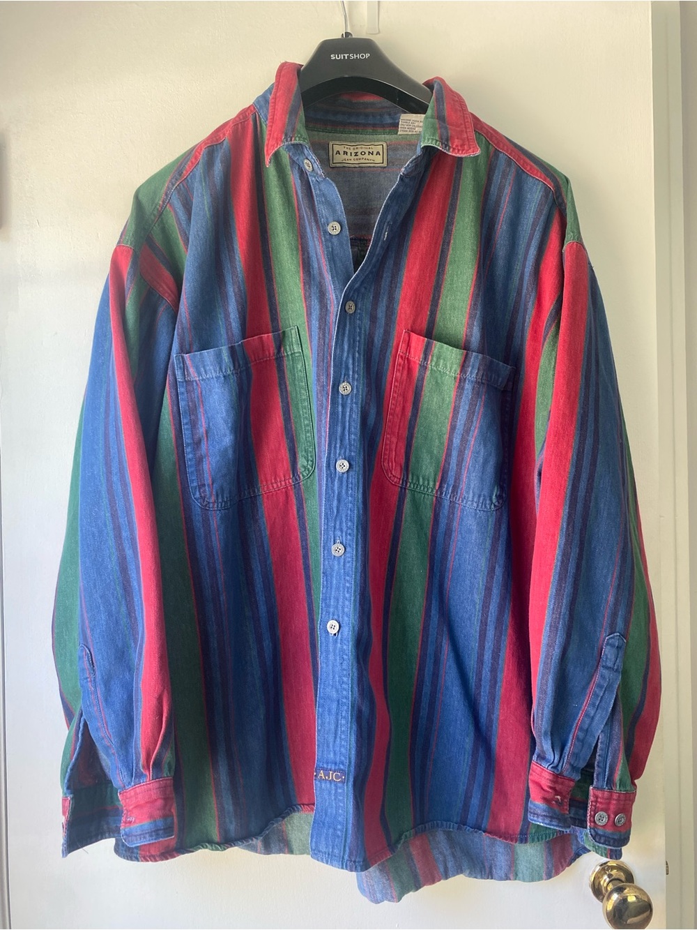 Vintage 100% Cotton Arizona Jean Company Men's Striped Button-Down Shirt